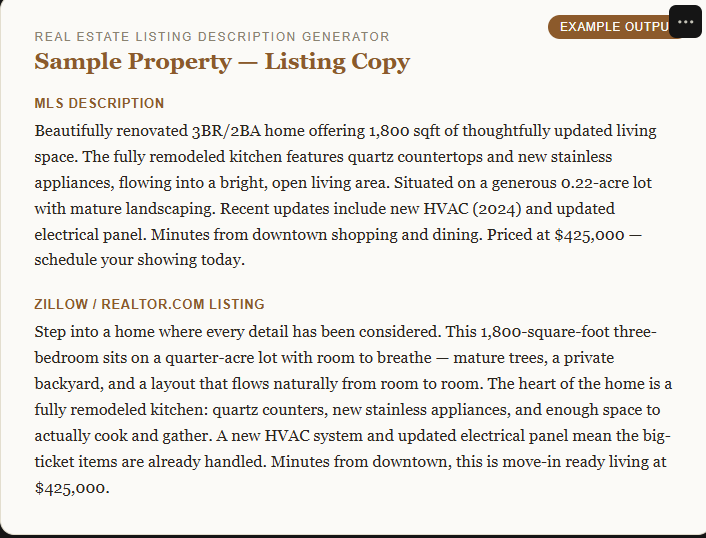 Real Estate Listing Description Generator preview