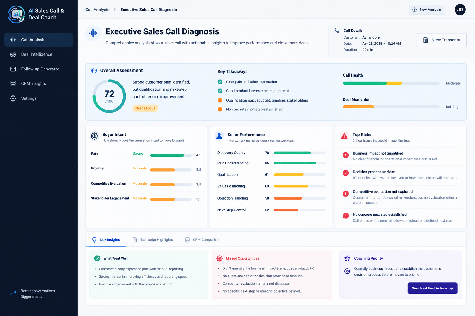 AI Sales Call Deal Coach screenshot 4