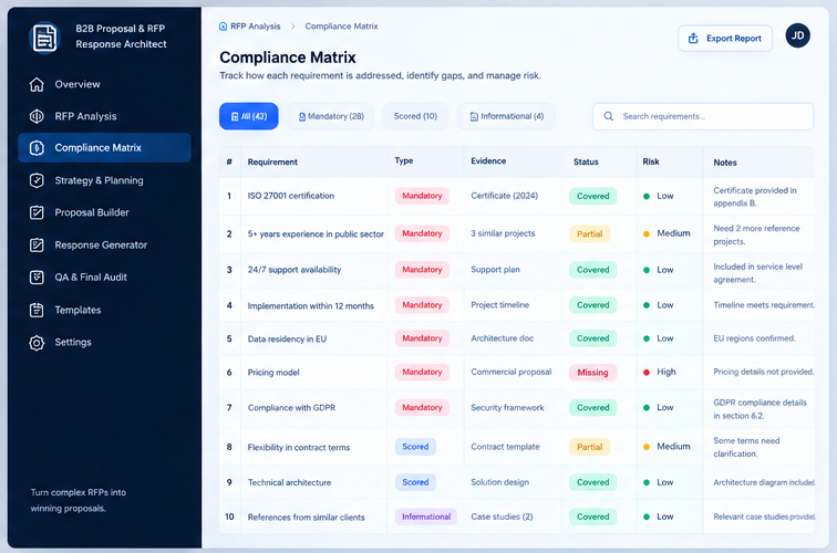 B2B Proposal RFP Response Architect screenshot 4