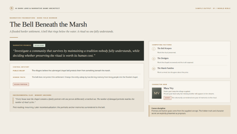 Dark Lore And Narrative Game Architect preview