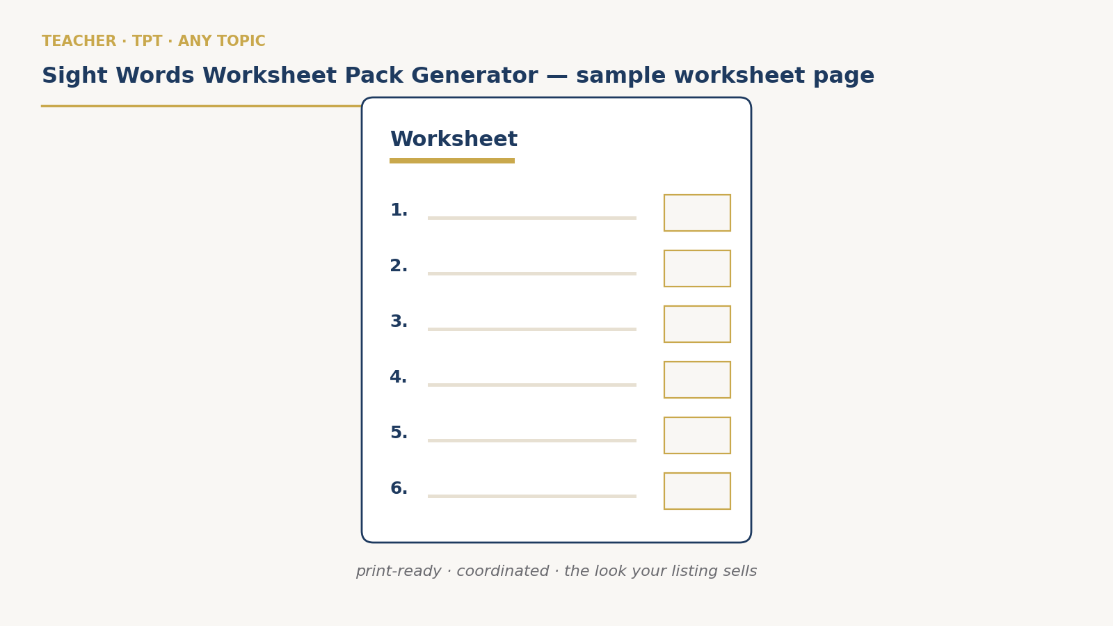 Sight Words Worksheet Pack Generator preview