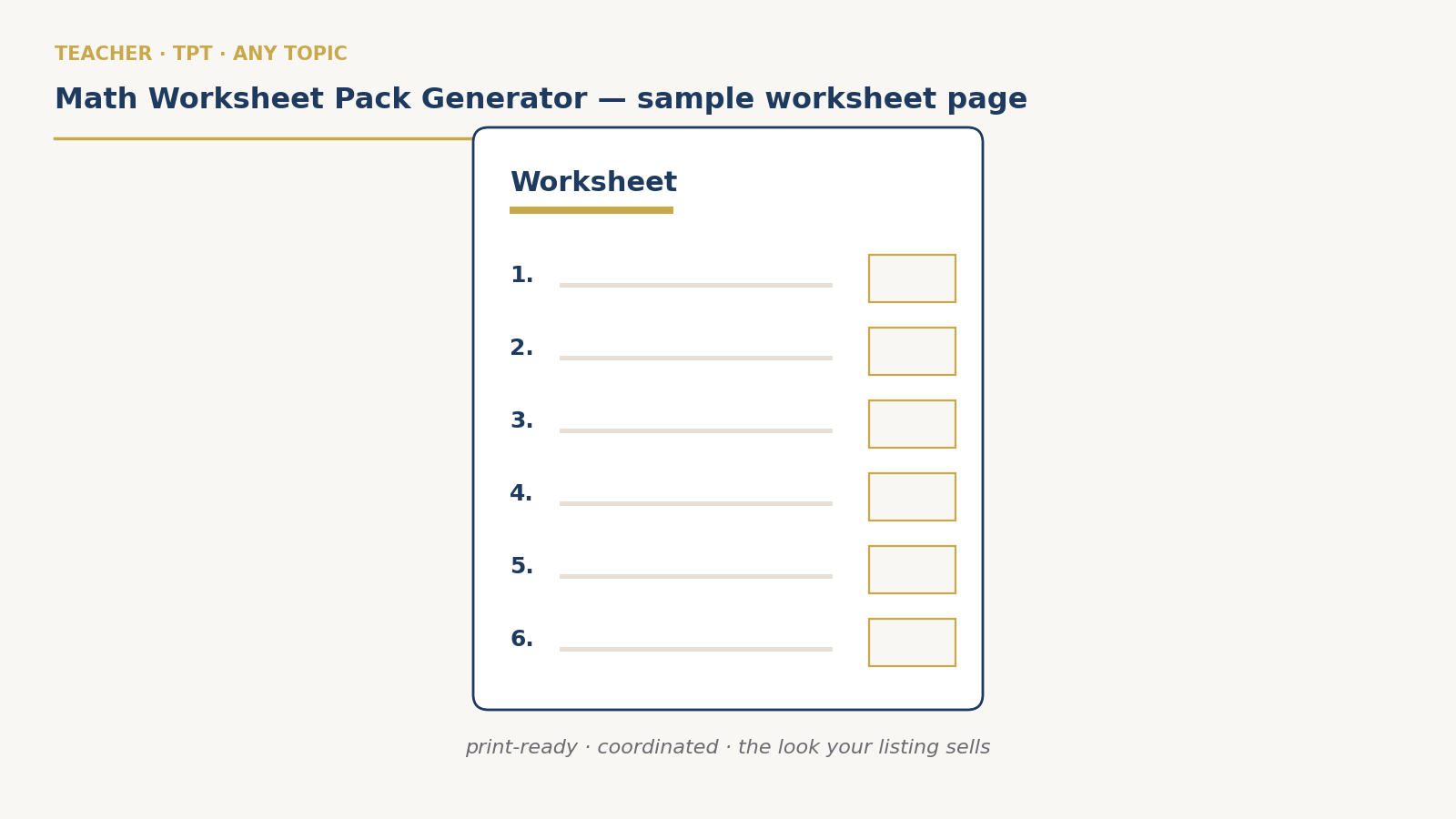 Math Worksheet Pack Generator preview
