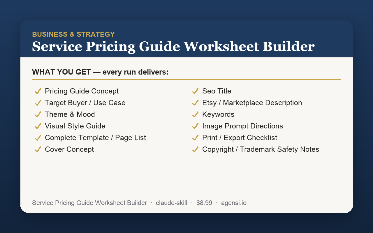 Service Pricing Guide Worksheet Builder preview