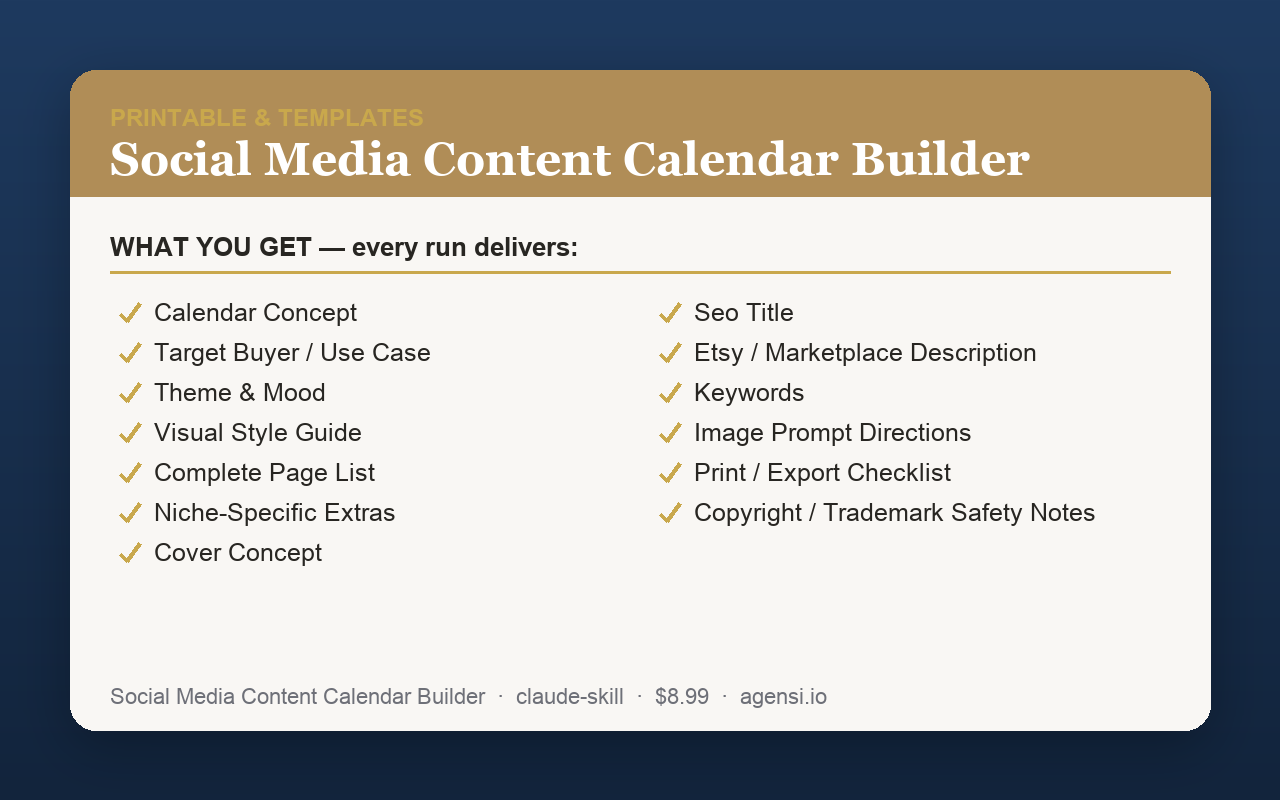 Social Media Content Calendar Builder preview