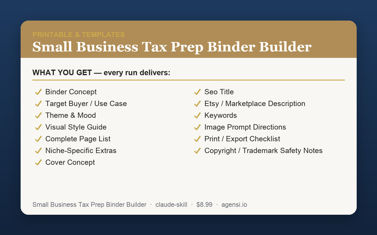 Small Business Tax Prep Binder Builder preview