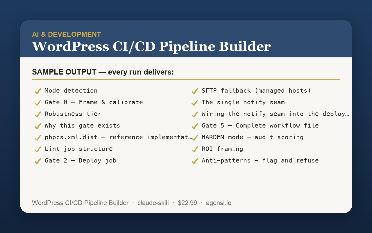 WordPress CI/CD Pipeline Builder preview