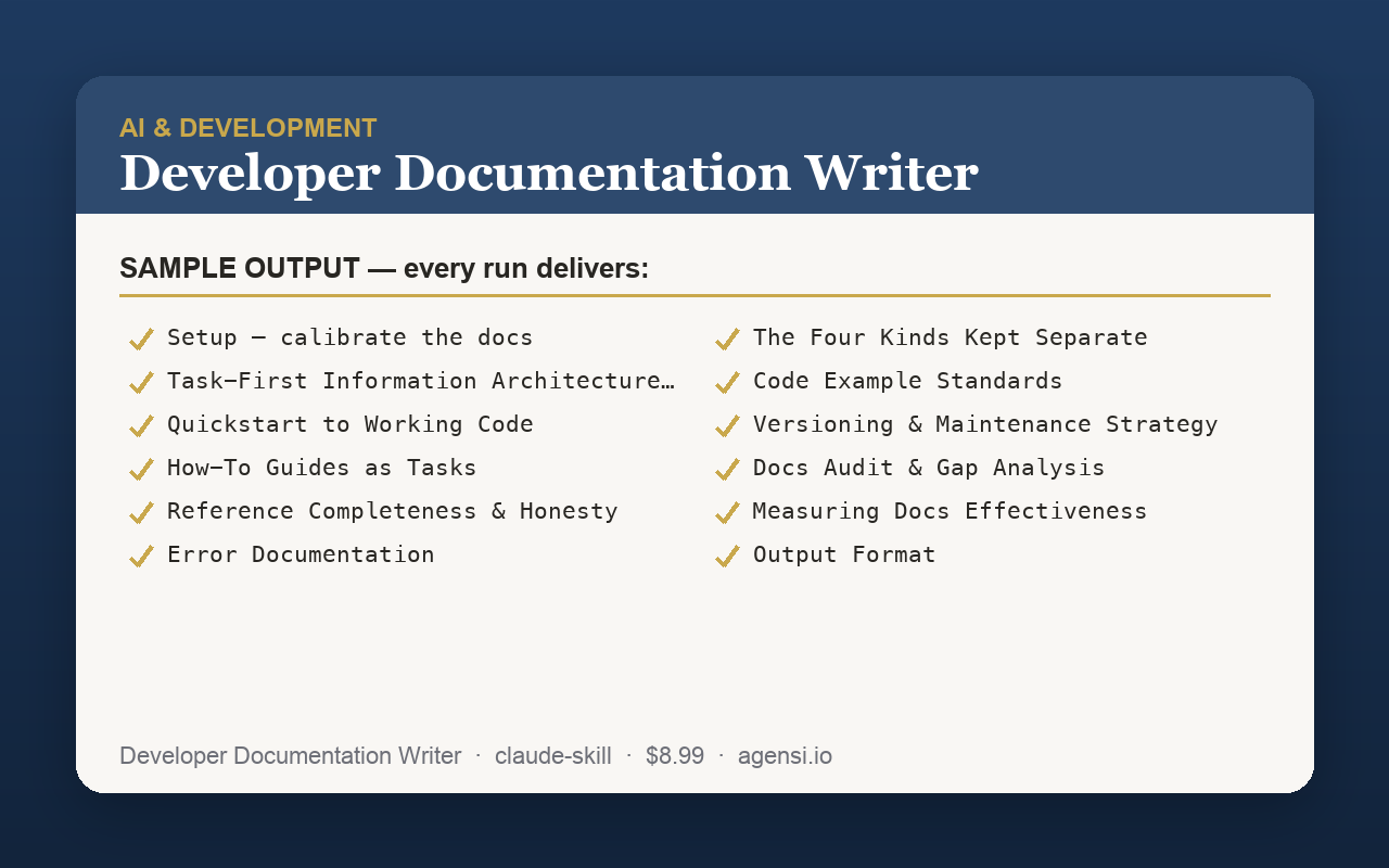 Developer Documentation Writer preview