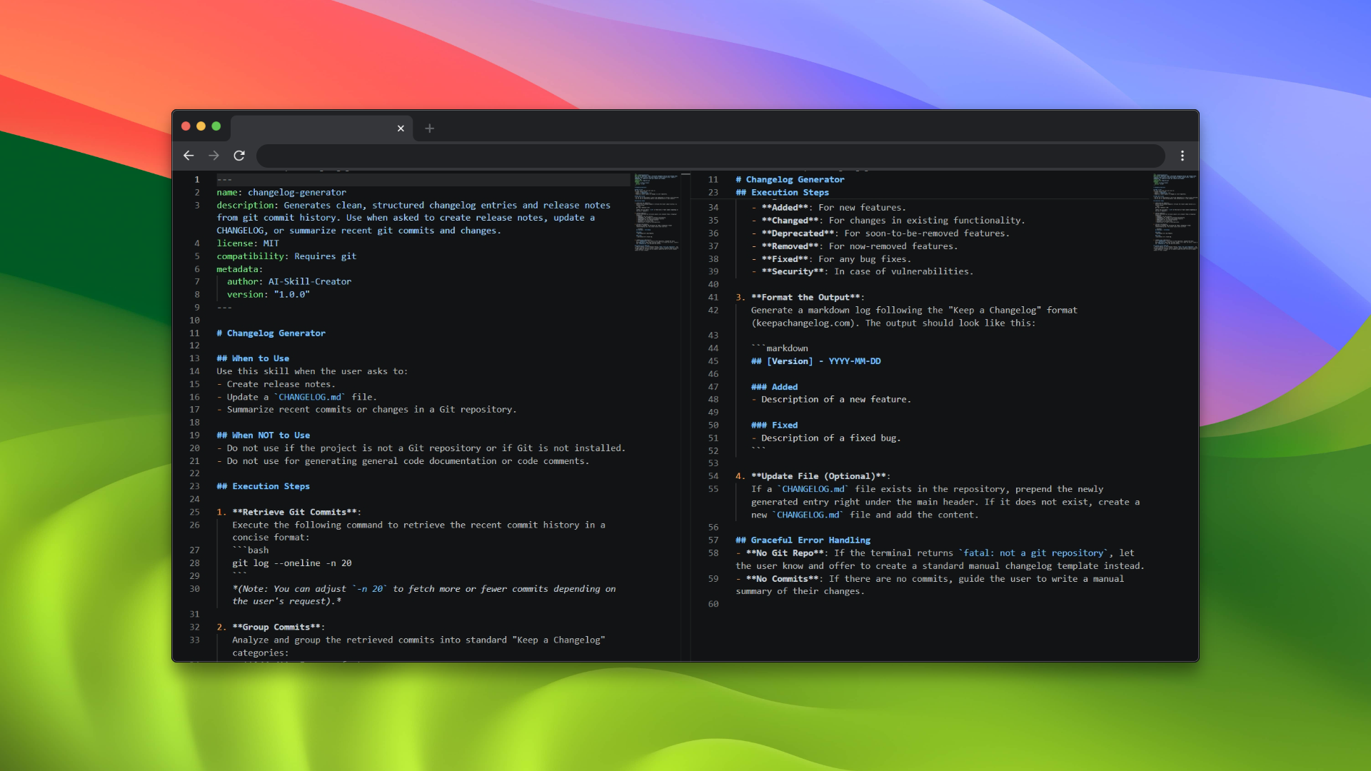 Auto Git Changelog preview