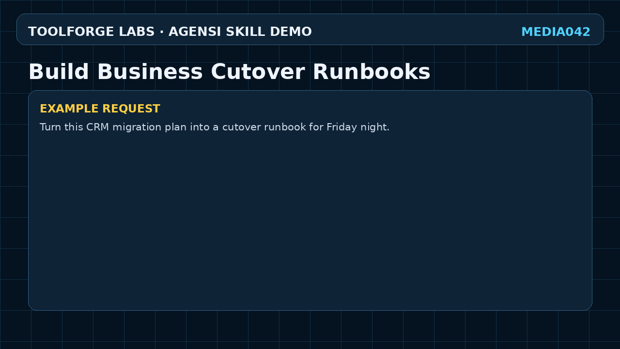 Build Business Cutover Runbooks screenshot 2