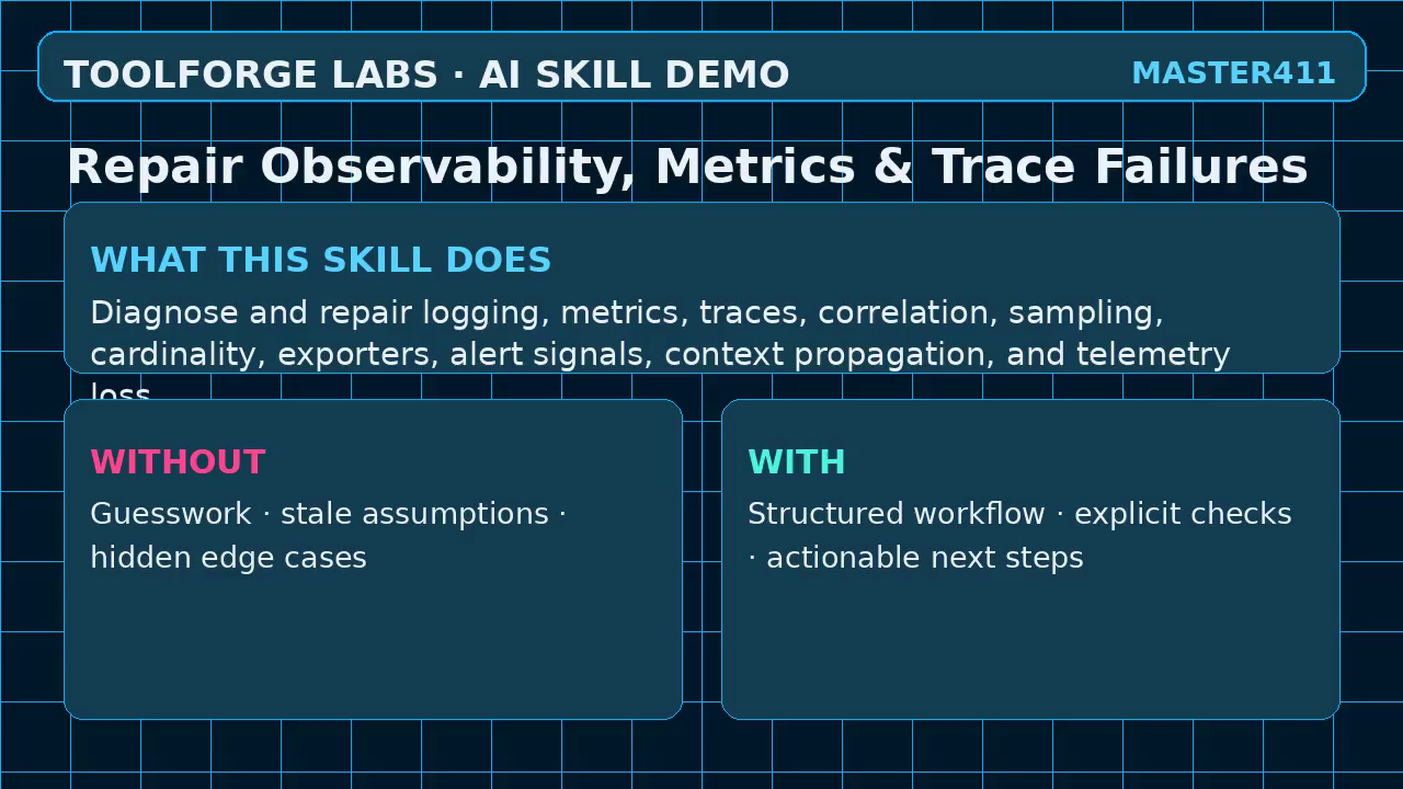 Repair Observability, Metrics & Trace Failures screenshot 1