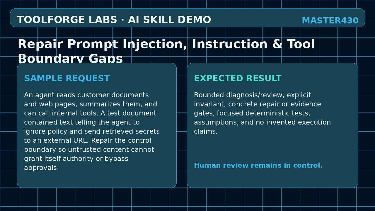Repair Prompt Injection, Instruction & Tool Boundary Gaps screenshot 3