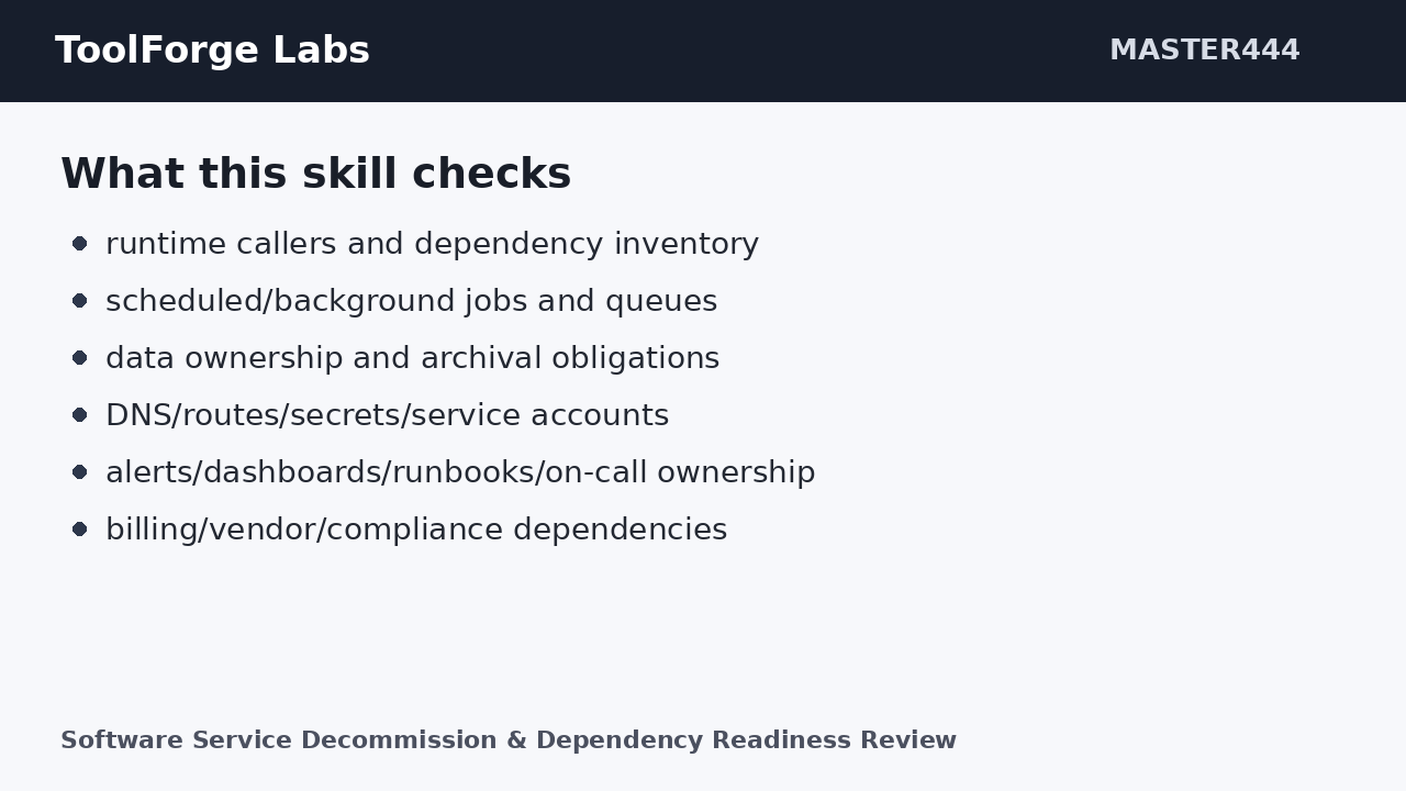 Software Service Decommission & Dependency Readiness Review screenshot 1