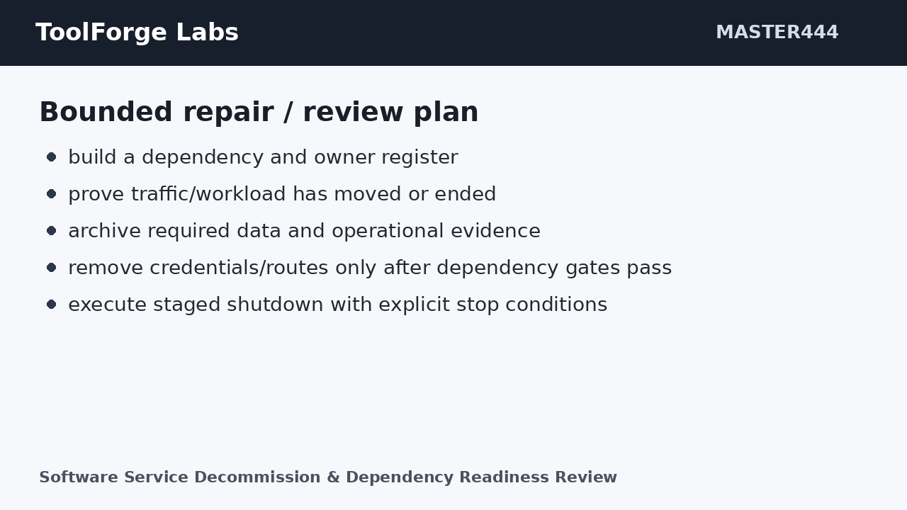 Software Service Decommission & Dependency Readiness Review screenshot 2