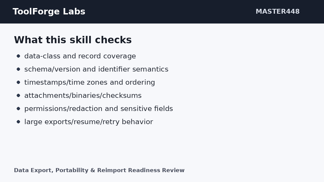 Data Export, Portability & Reimport Readiness Review screenshot 1