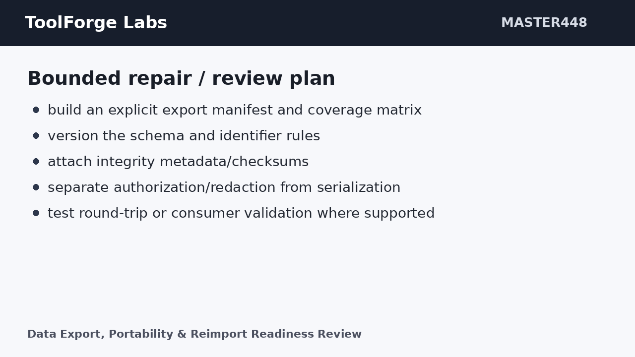 Data Export, Portability & Reimport Readiness Review screenshot 2
