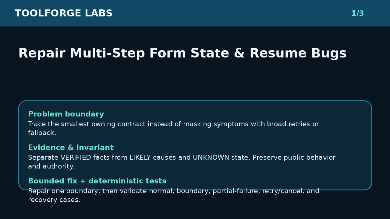 Repair Multi-Step Form State & Resume Bugs screenshot 1
