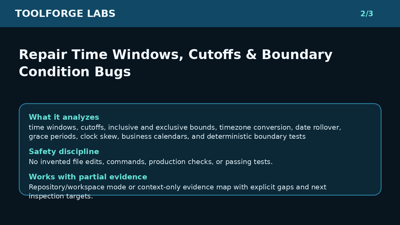 Repair Time Windows, Cutoffs & Boundary Condition Bugs screenshot 2