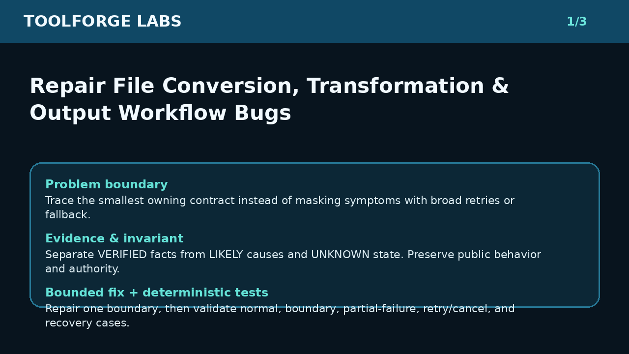 Repair File Conversion, Transform & Output Workflow Bugs screenshot 1
