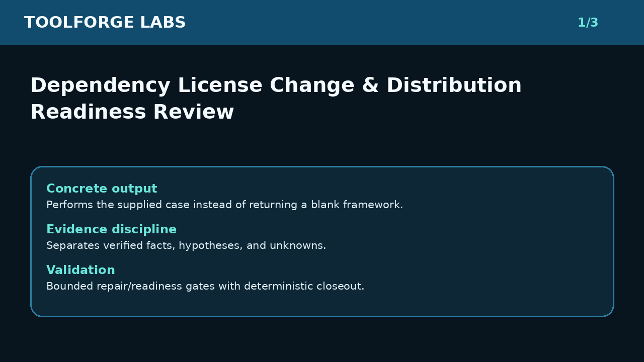 Dependency License Change & Distribution Readiness Review screenshot 1