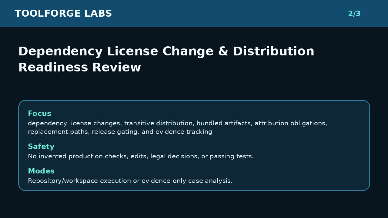 Dependency License Change & Distribution Readiness Review screenshot 2