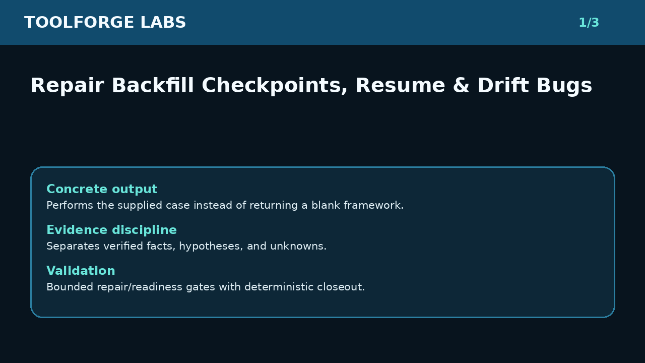 Repair Backfill Checkpoints, Resume & Drift Bugs screenshot 1