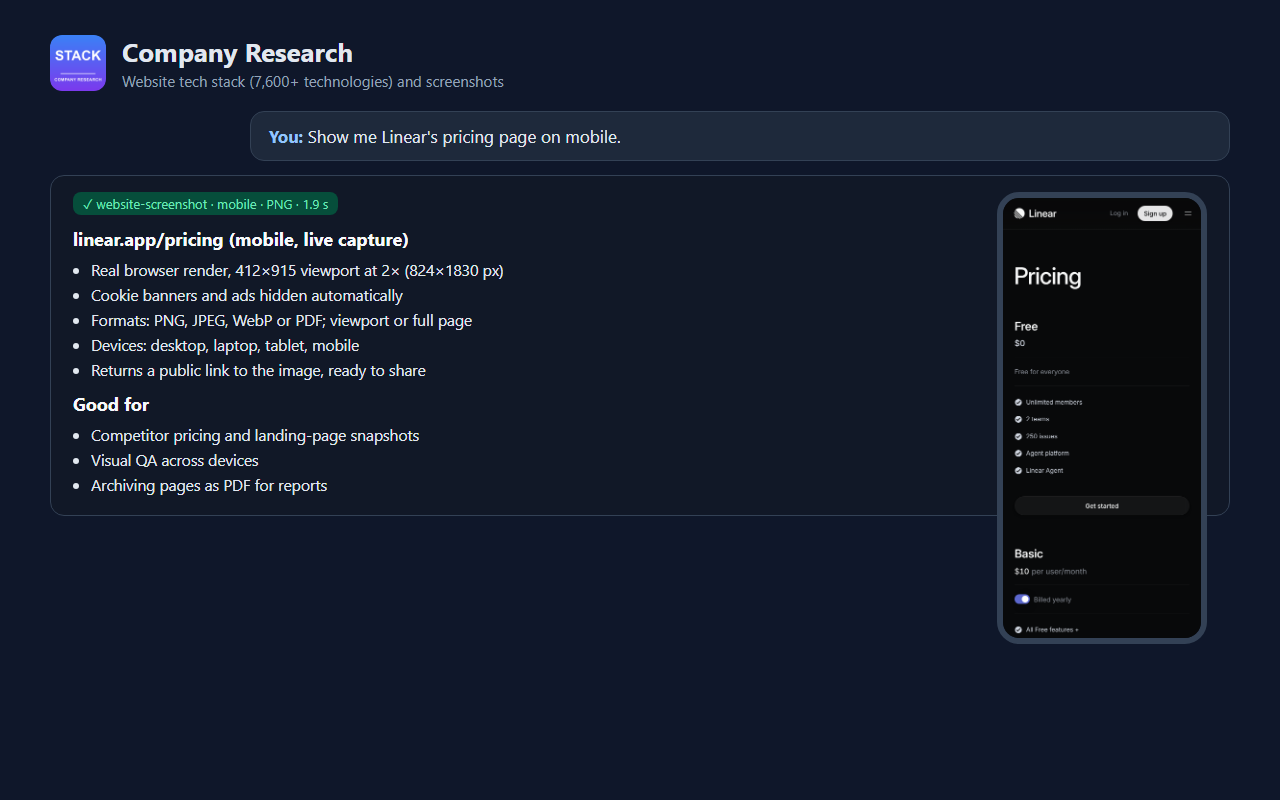 Company Research: Website Tech Stack & Screenshots screenshot 3