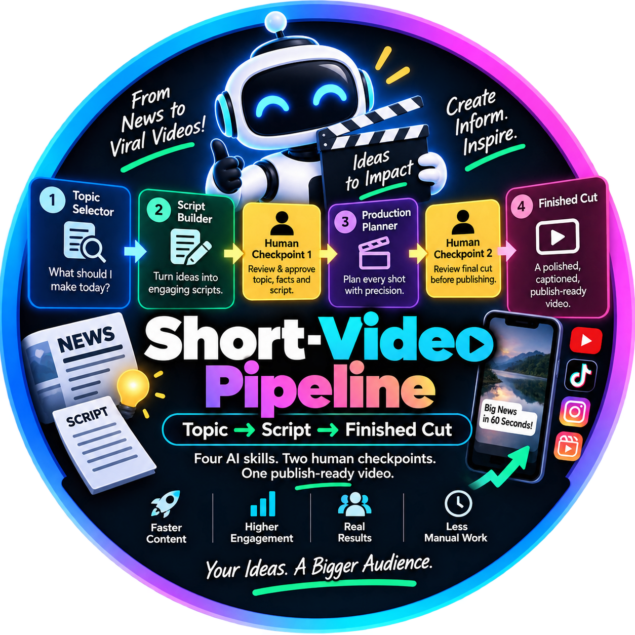 Short-Video Pipeline: Topic → Script → Finished Cut ⭐