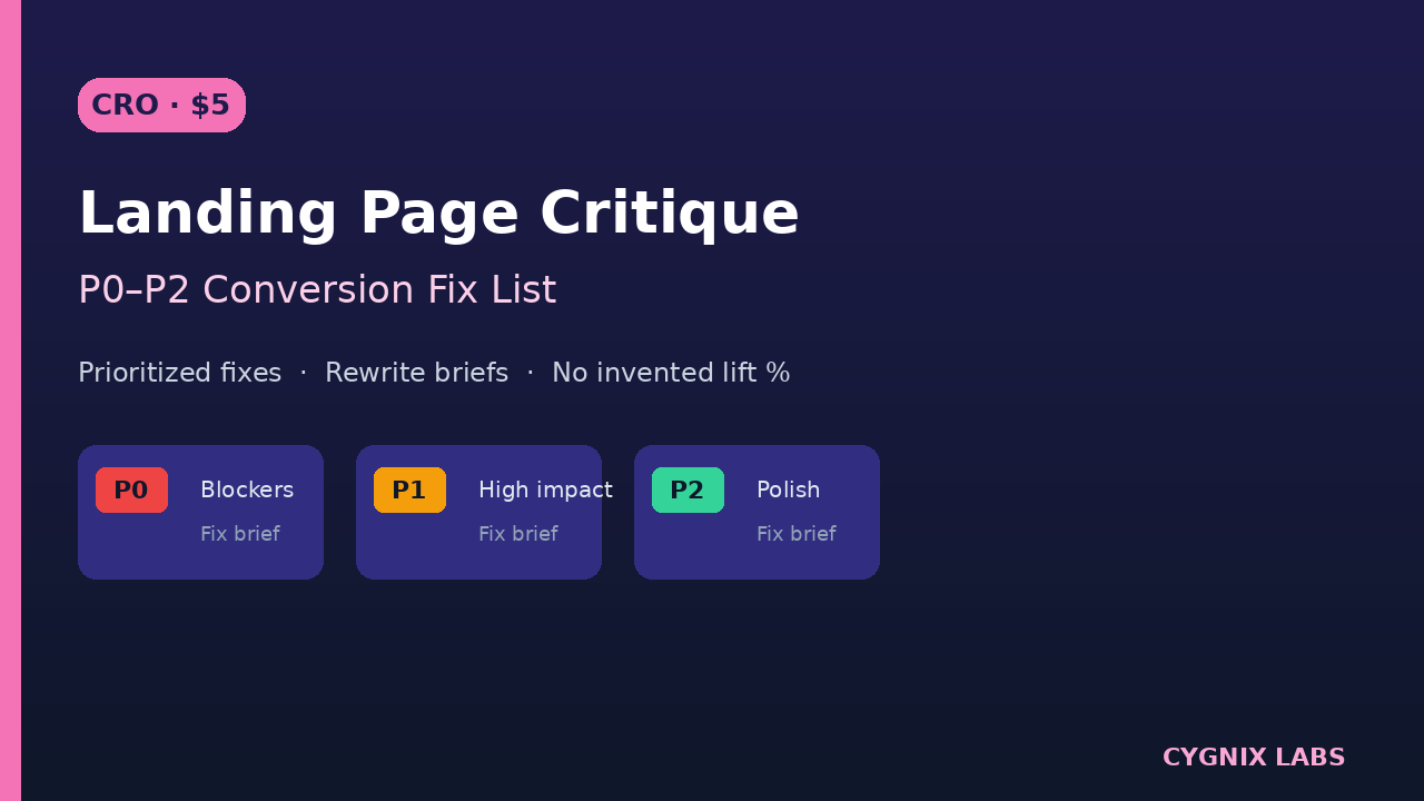 Landing Page Critique: P0–P2 Conversion Fix List