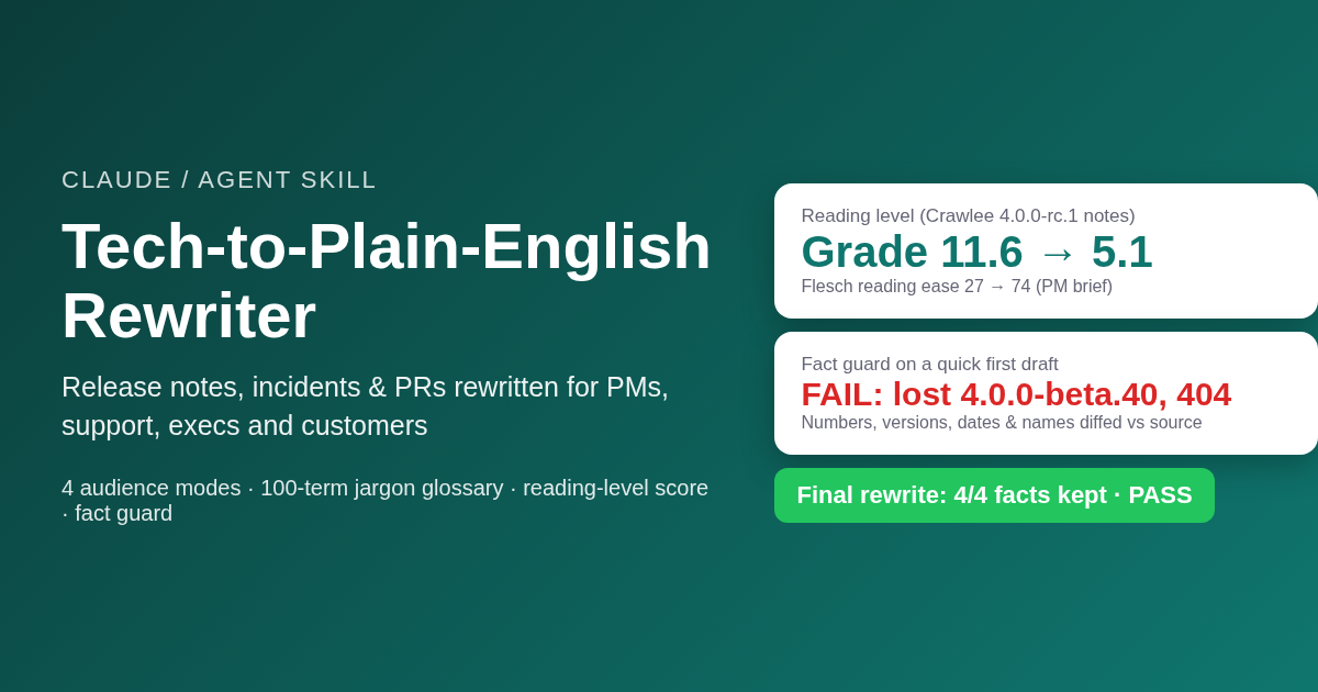 Tech-to-Plain-English Rewriter: PM, Support & Exec
