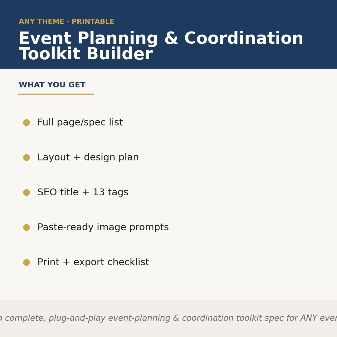 Event Planning & Coordination Toolkit Builder