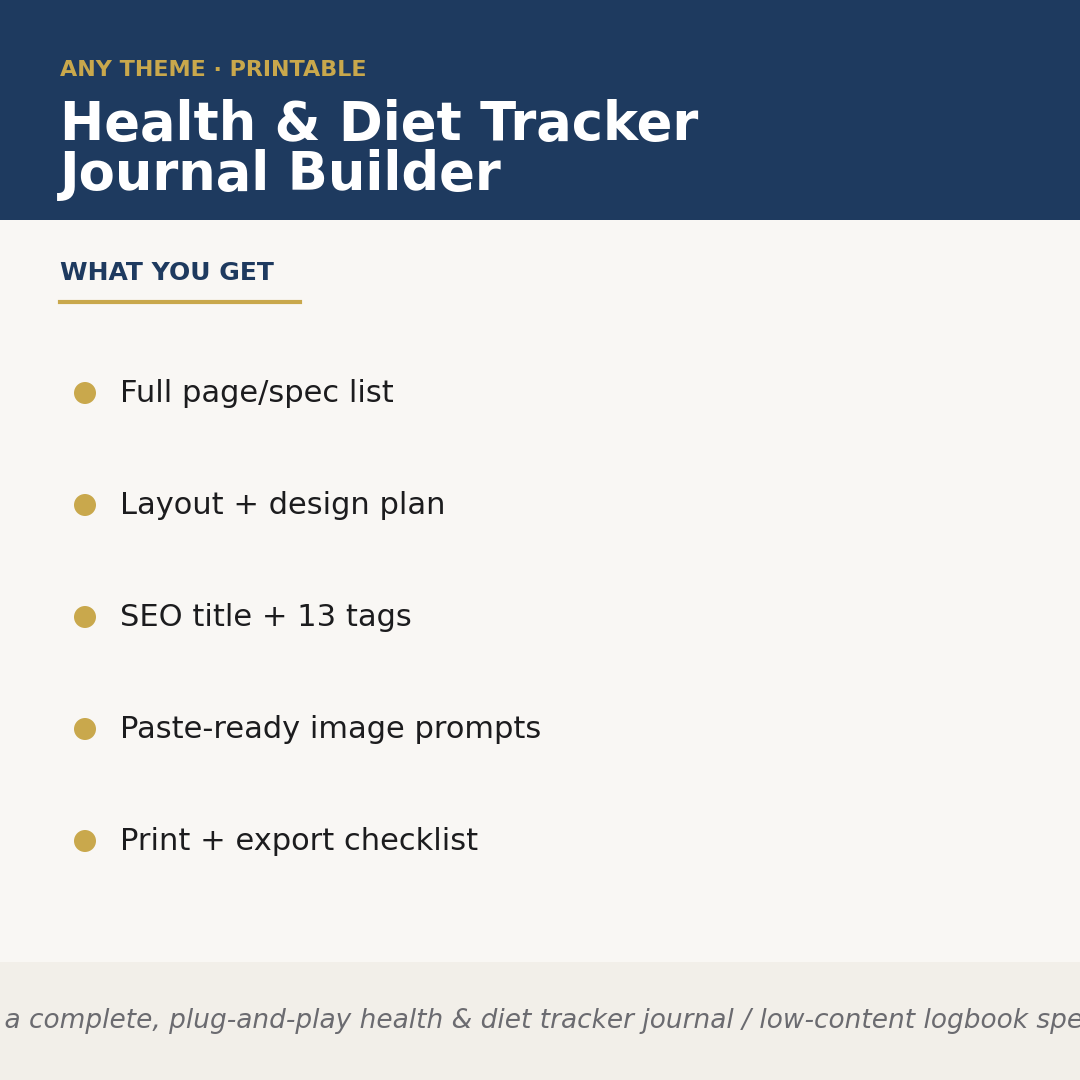 Health & Diet Tracker Journal Builder