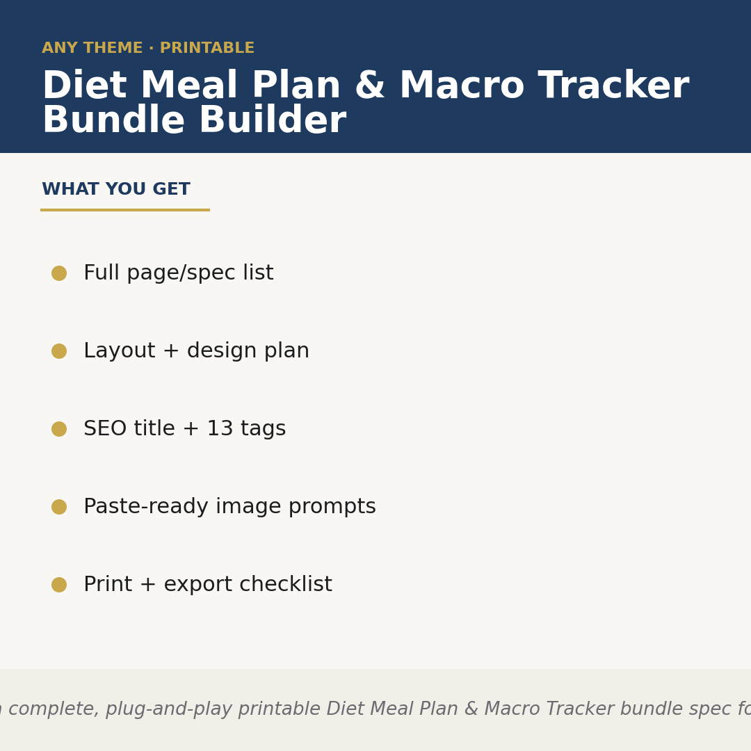Diet Meal Plan & Macro Tracker Bundle Builder
